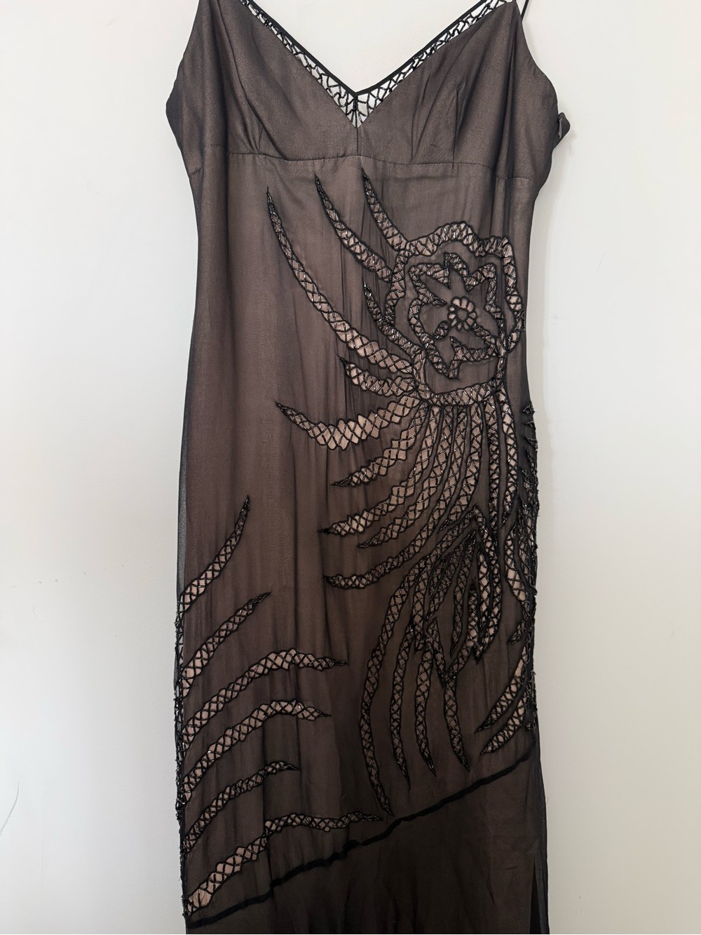 Vintage 90s BCBG MaxAzria Black Silk Beaded Maxi Dress | ASO Tell Me Lies - US 6 - Picture 5 of 7